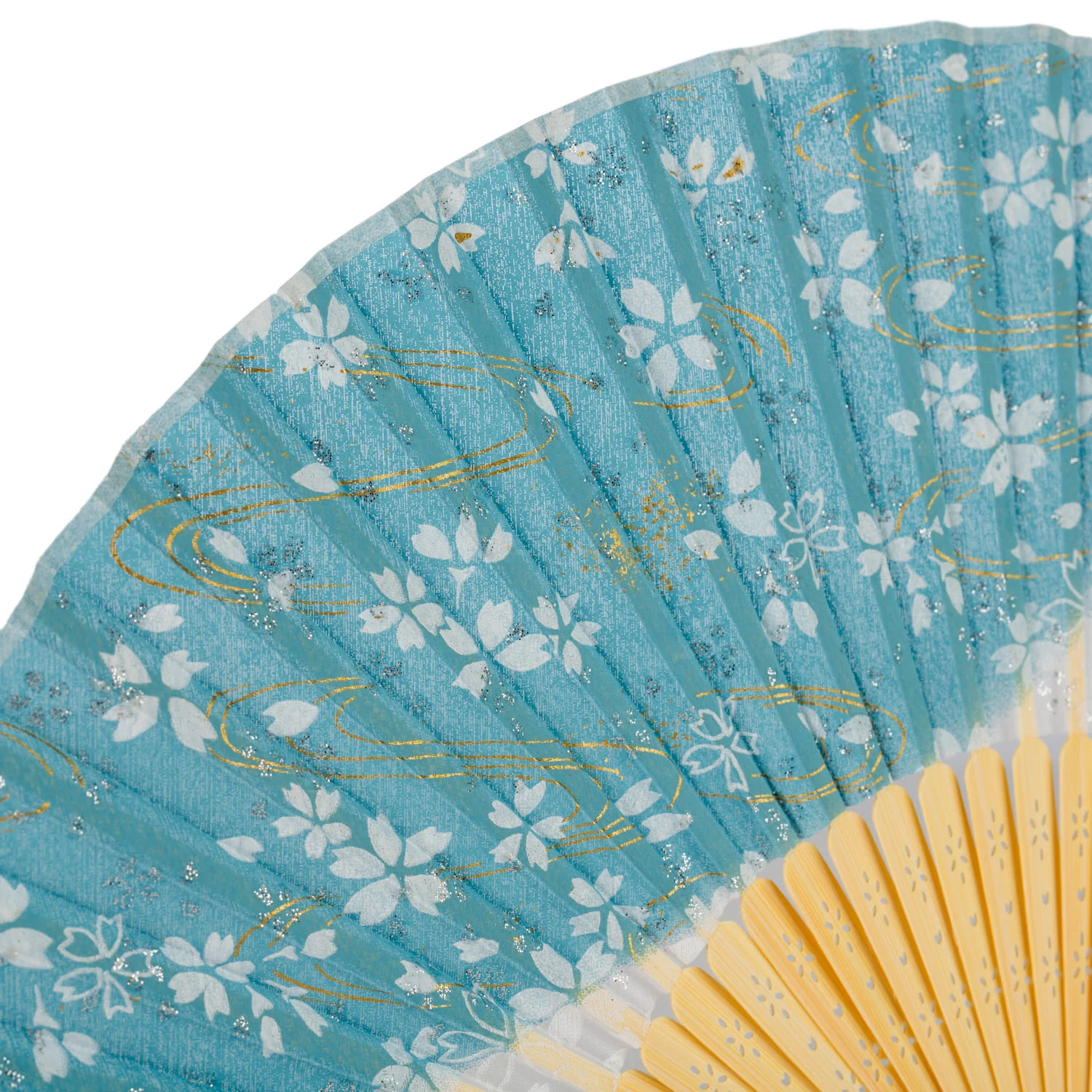 Baby Blue Cherry Blossom Japanese Folding Fan - Image 3