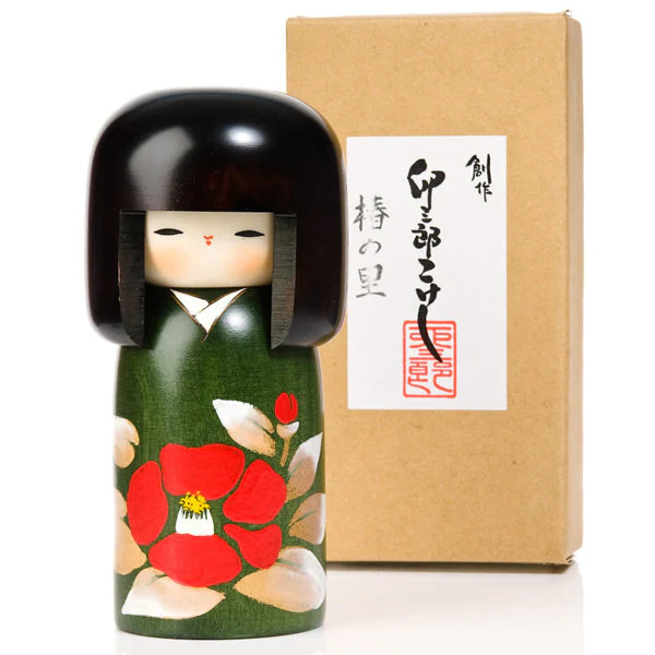 Camellia Flower Wooden Authentic Kokeshi Doll - Image 3