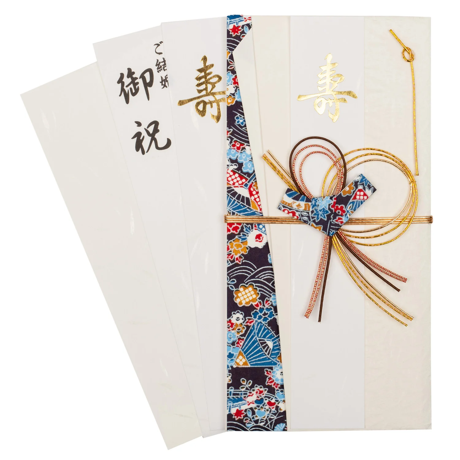 Cool Blue Waves Gold Knot Japanese Shugi Bukuro - Image 3