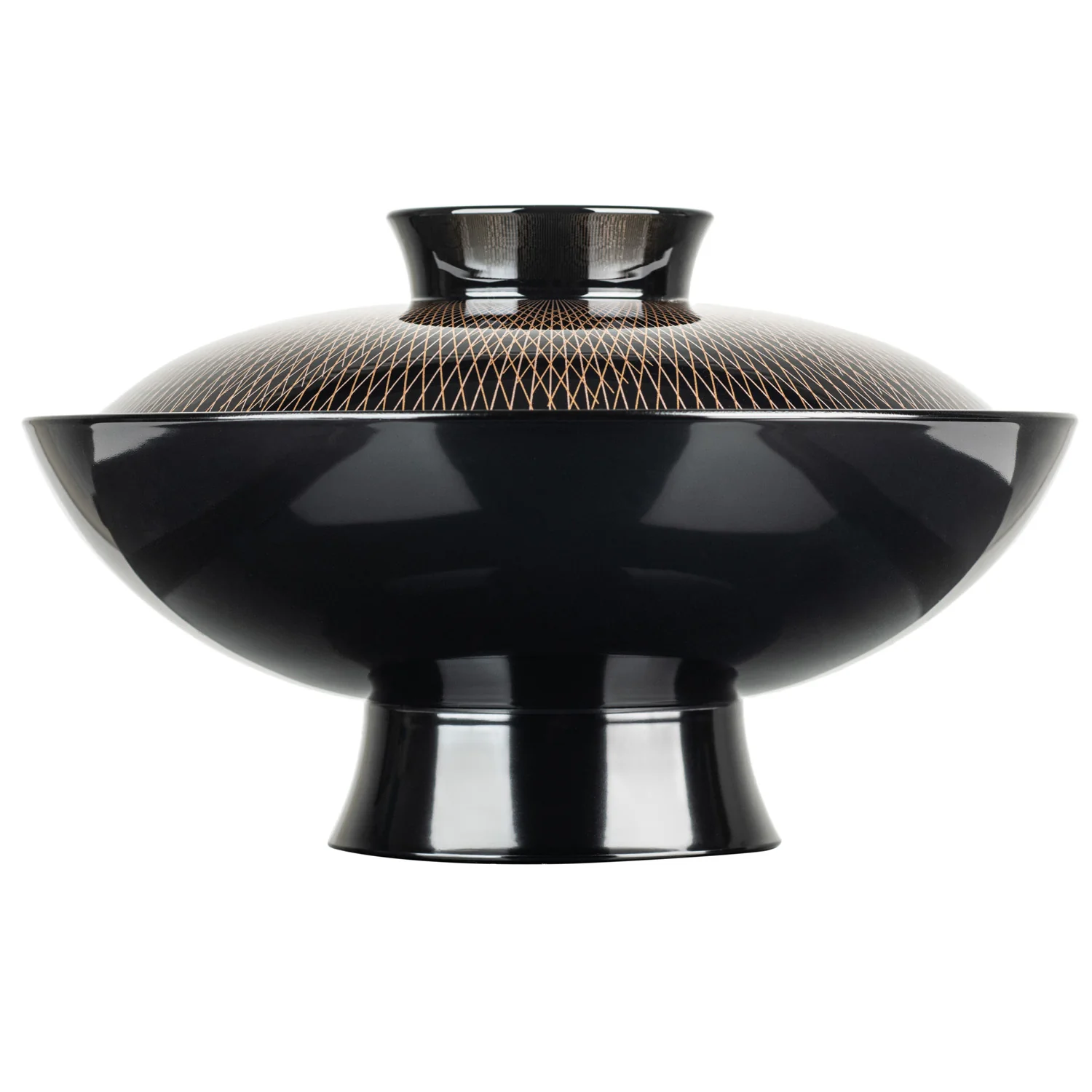 Gold and Silver Lattice Japanese Lacquer Bowl and Lid - Image 2