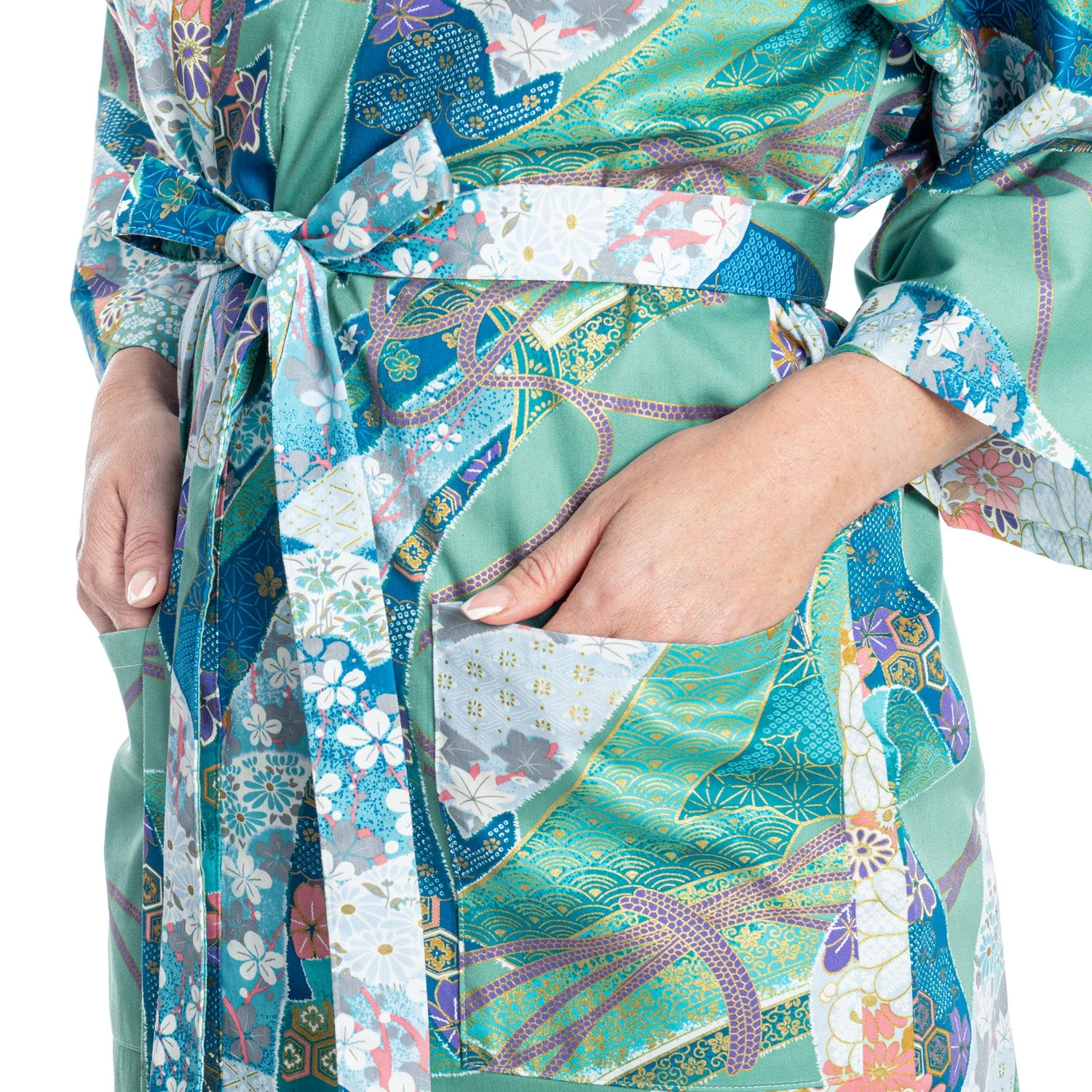 Green Ribbon Short Japanese Cotton Yukata - Image 3