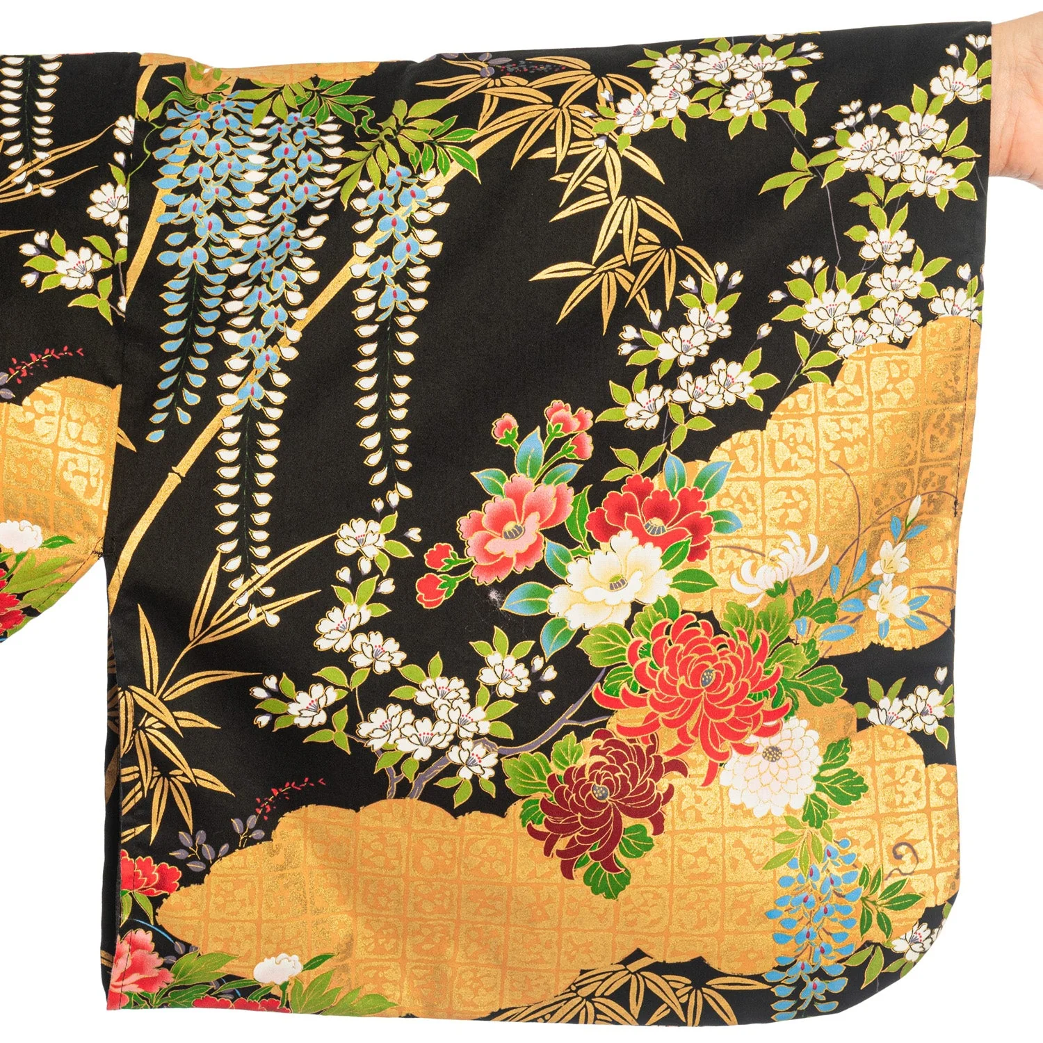 Japanese Kimono Floral Print Long Black XL - Image 3