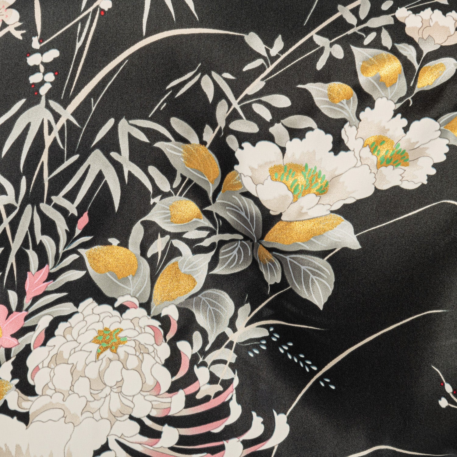 Japanese Silk Kimono Floral Print Short Black - Image 5