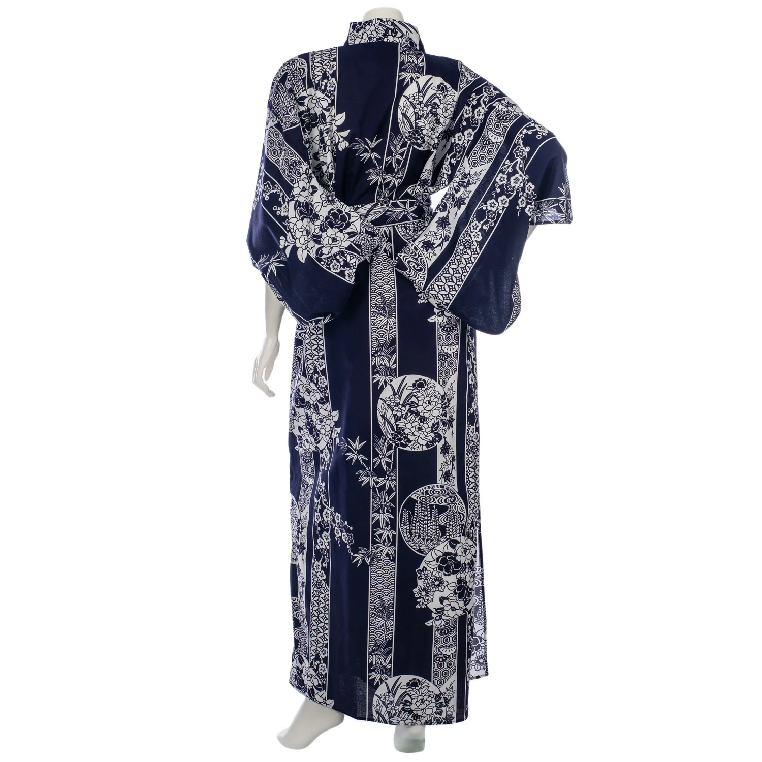 Navy and White Floral Japanese Cotton Kimono - Image 2