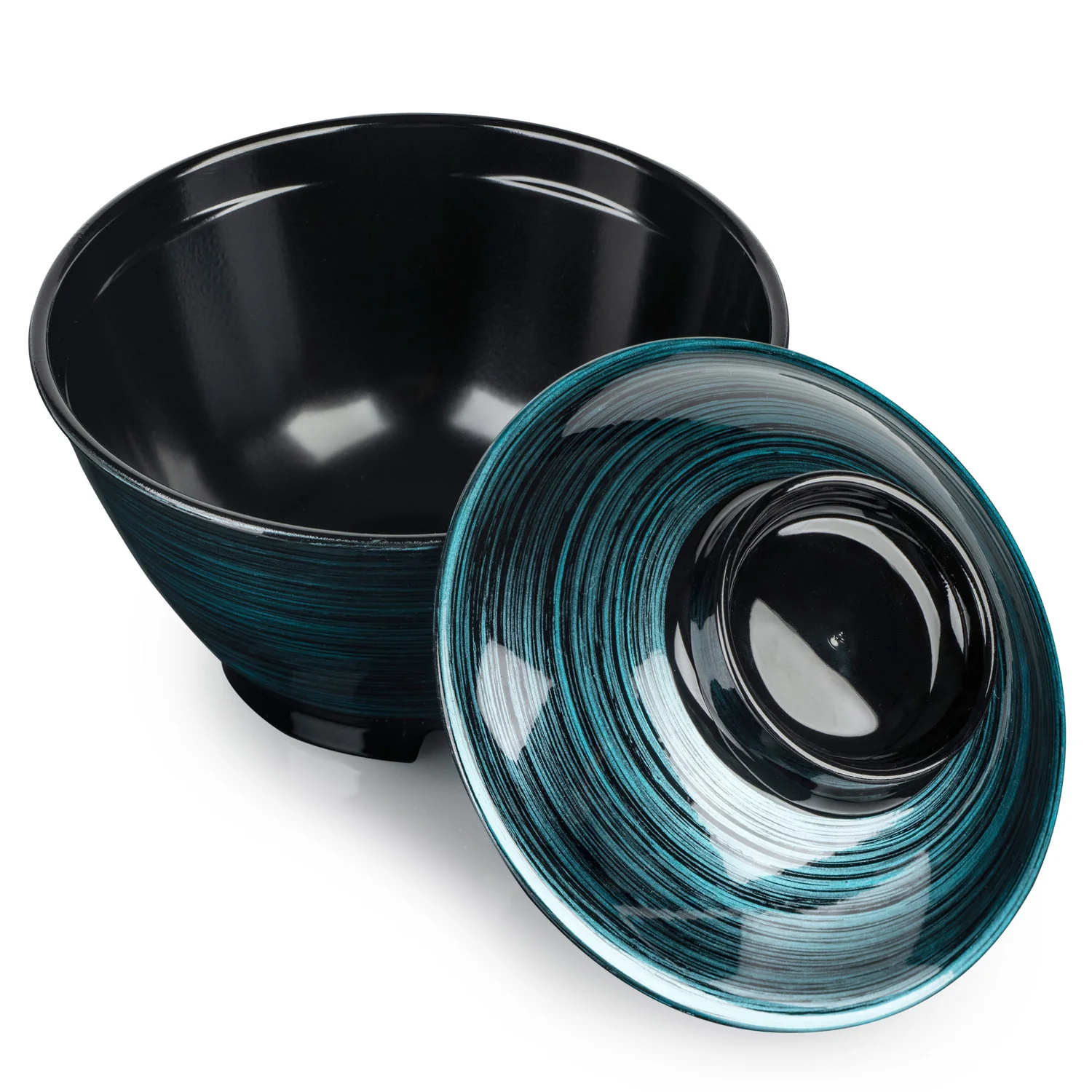 Ocean Blue Japanese Lacquer Small Rice Bowl and Lid - Image 3