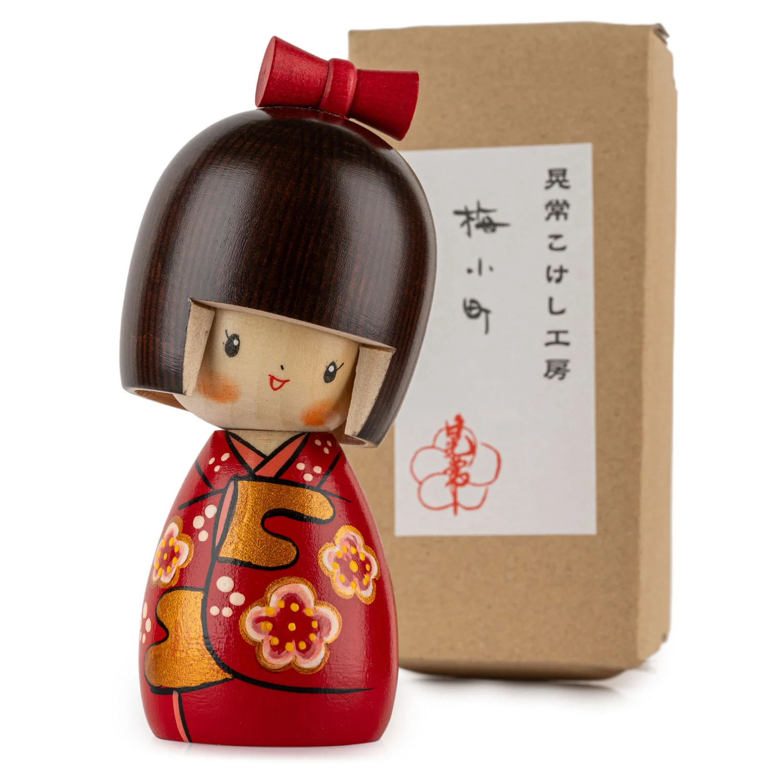 Red Plum Girl Japanese Kokeshi Doll - Image 4