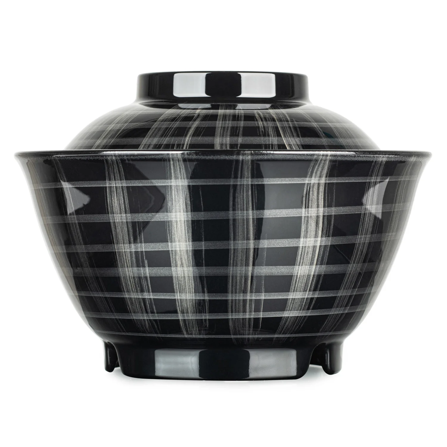 Silver Lattice Japanese Lacquer Large Rice Bowl and Lid - Image 2