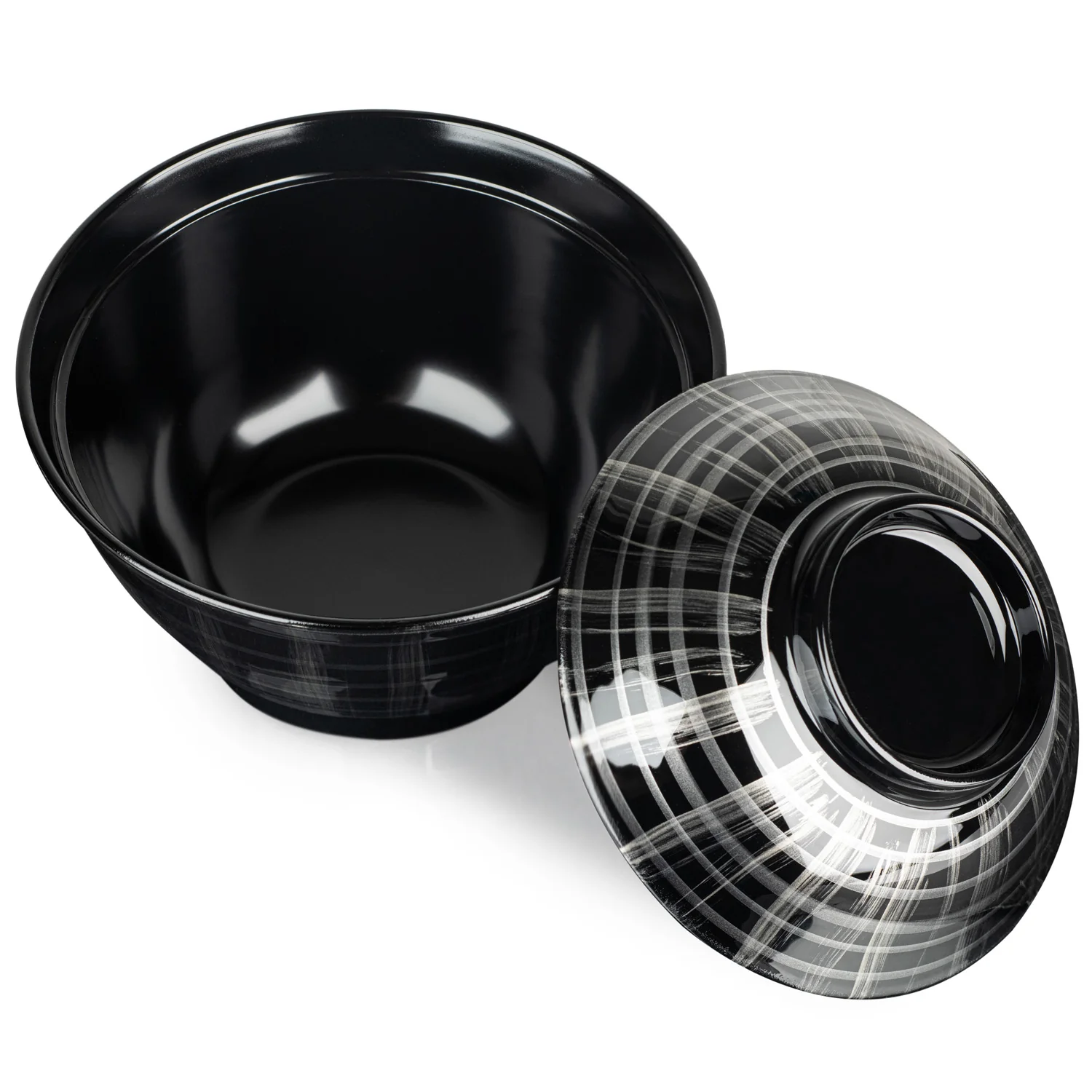 Silver Lattice Japanese Lacquer Large Rice Bowl and Lid - Image 3