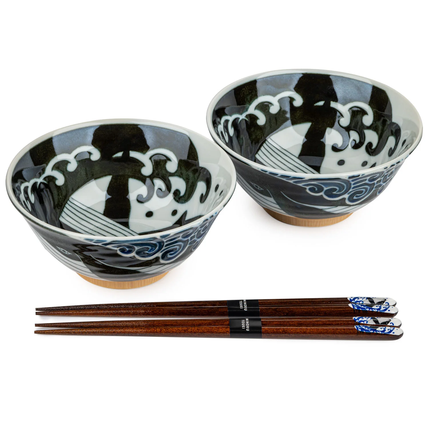 Whale Indigo Blue Japanese Bowl Gift Set