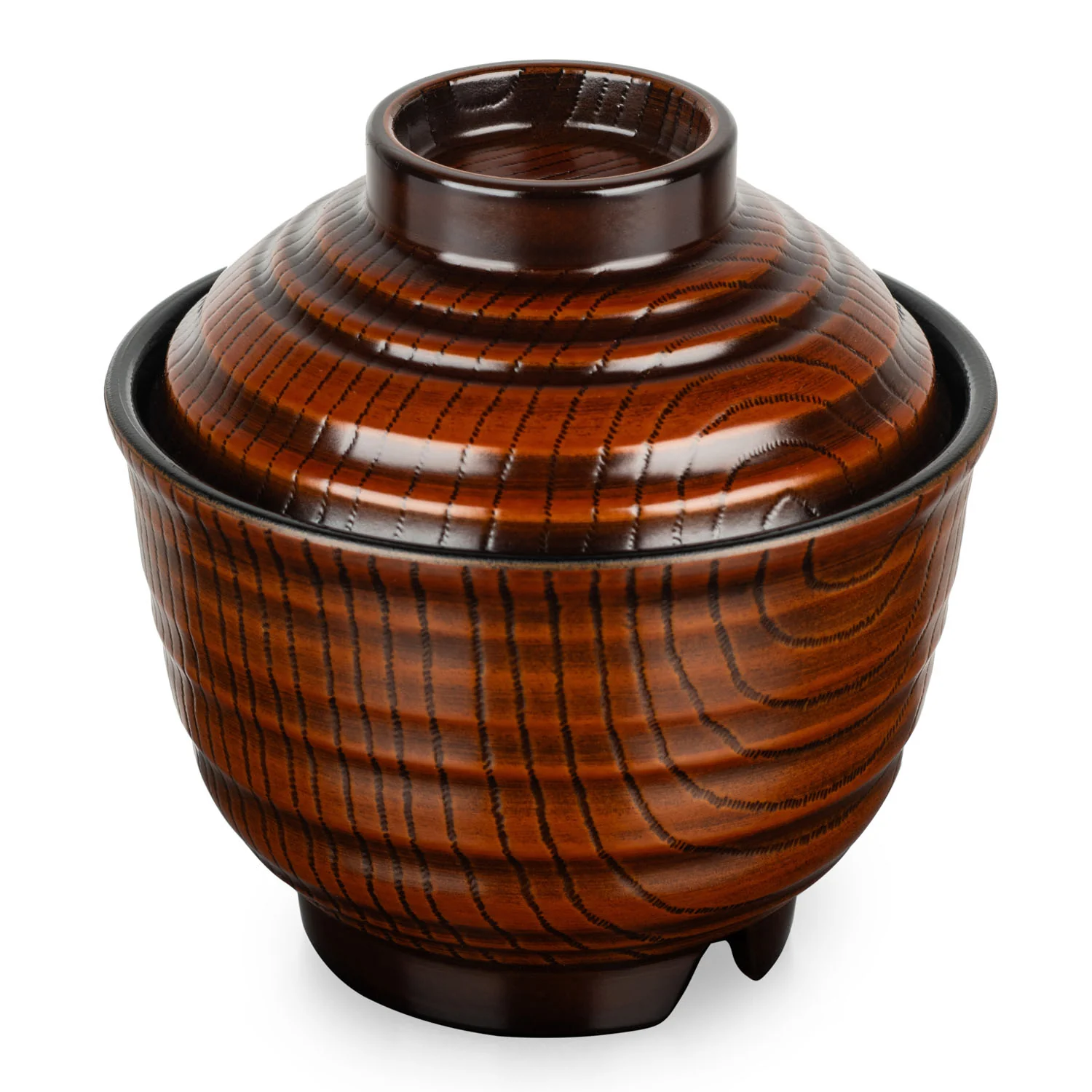 Woodgrain Effect Japanese Lacquer Soup Bowl and Lid