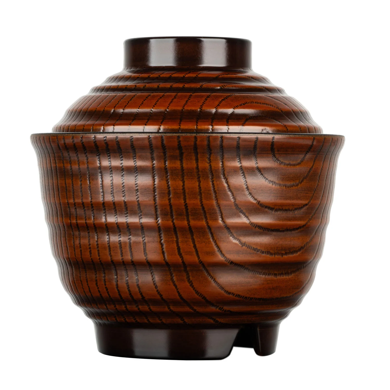 Woodgrain Effect Japanese Lacquer Soup Bowl and Lid - Image 2
